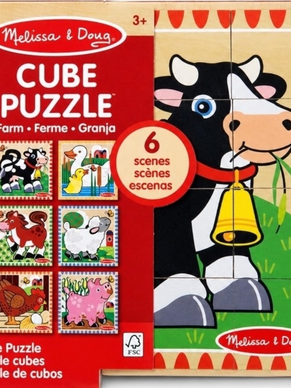 Melissa & Doug Farm Wooden Cube Puzzle 16 Blocks 6 Scenes Ages 3+